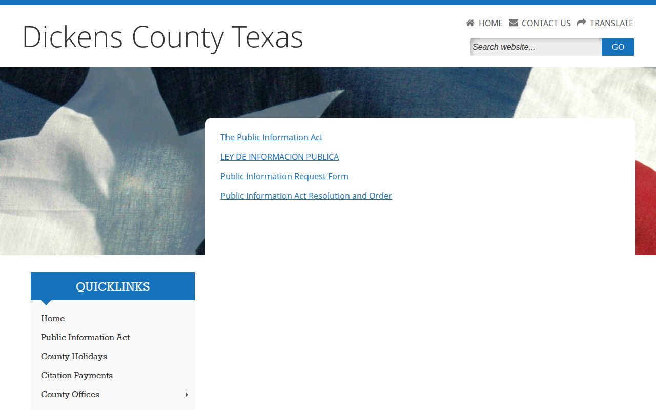 Dickens County booking-record Public Information request page